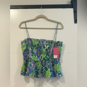 NWT RHODE Julieta Top, Smocked Peplum - Green, Blue & Purple